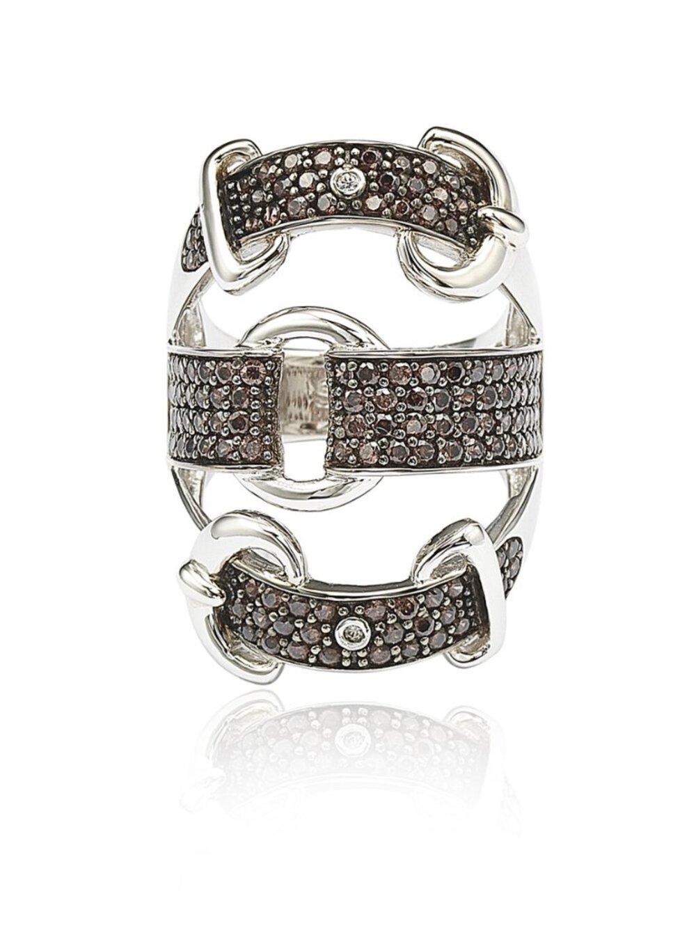 Suzy Levian Sterling Silver Cubic Zirconia Brown & White Buckle Ring NWT
